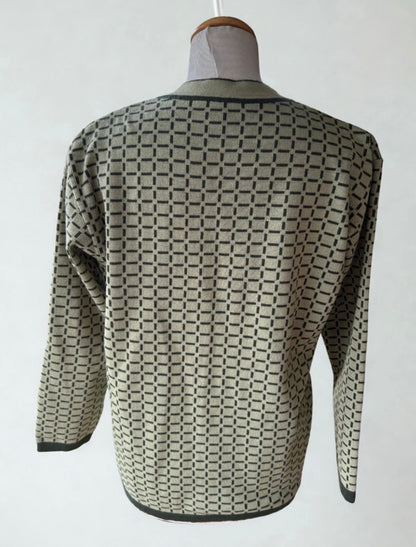 Cardigan vintage vert motifs fleurs