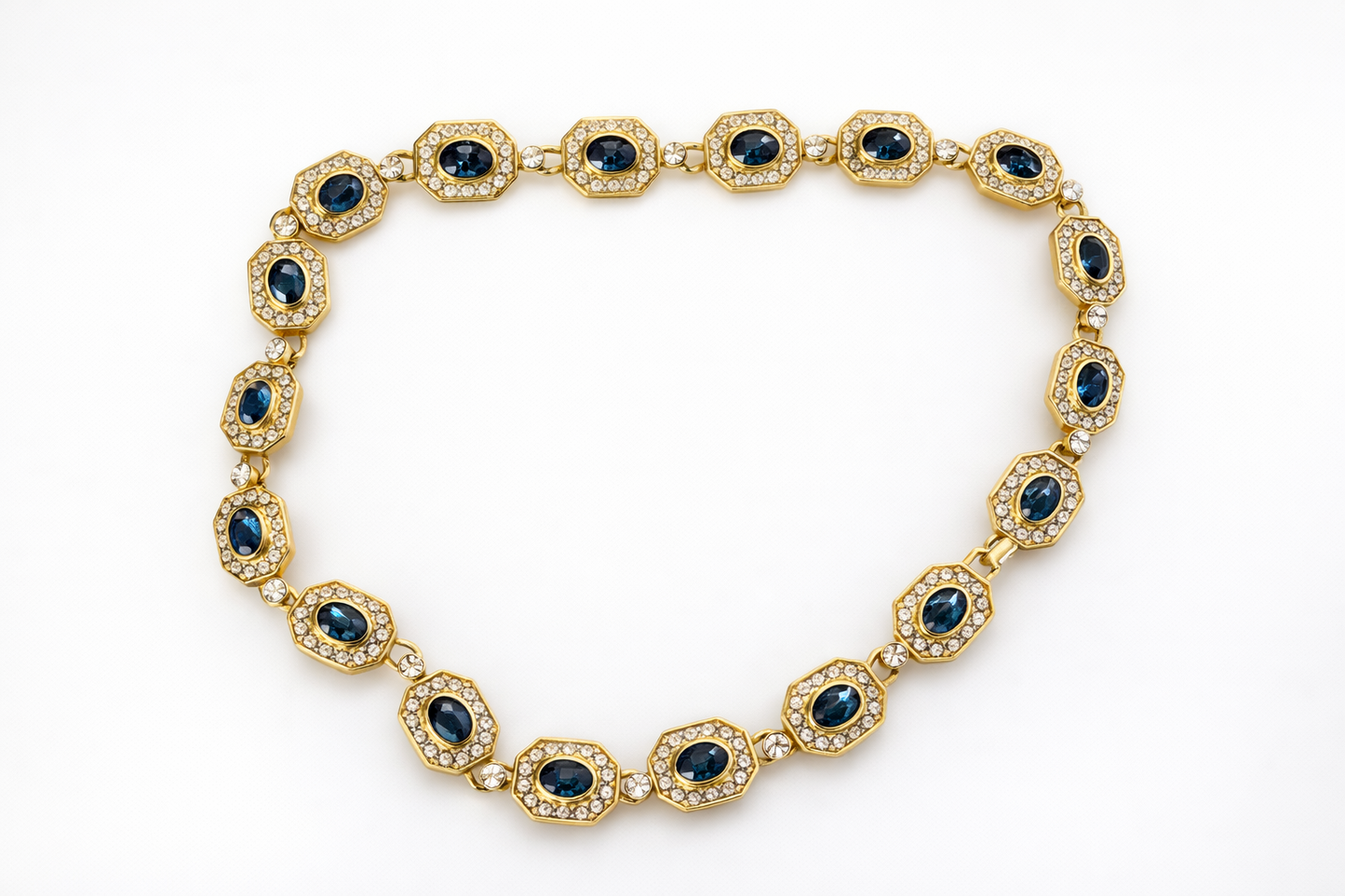 Collier vintage signé doré pierres bleu saphir