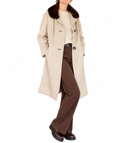 Manteau long vintage beige col fourrure
