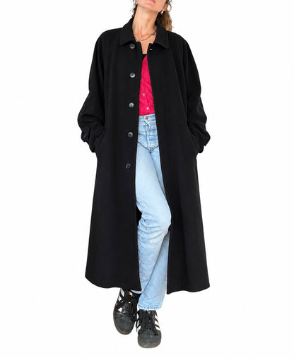 Manteau long vintage bleu marine laine