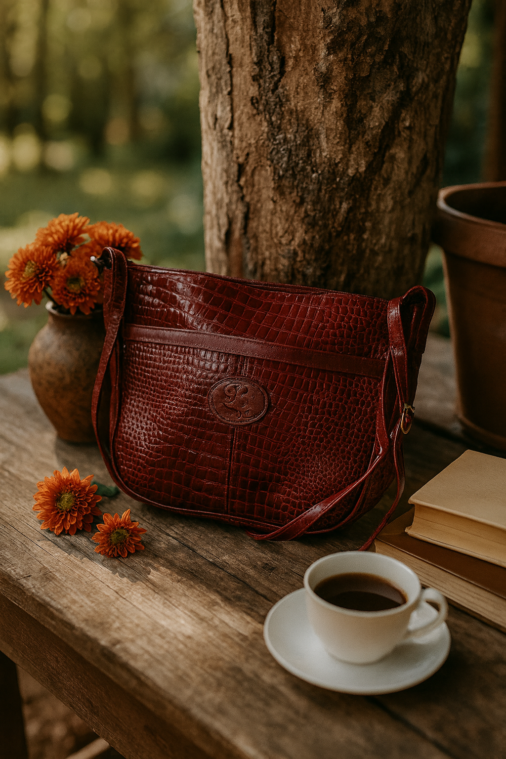 Sac bandoulière vintage effet croco bordeaux la friperie vintage 25