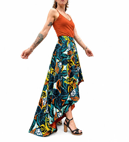 Jupe asymétrique tropical satiné