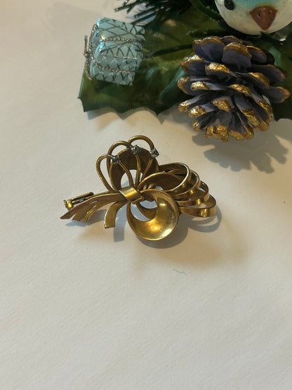 Broche vintage noeud doré graphique la friperie vintage 25