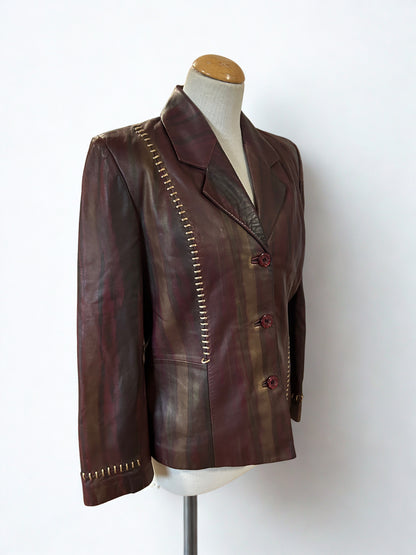 Veste en cuir vintage bordeaux à reflets