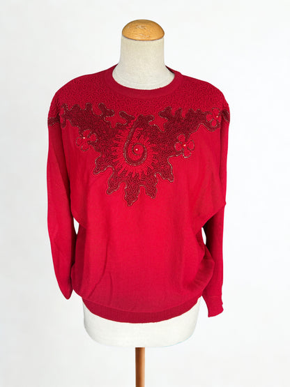 Pull vintage brodé rouge Tilber