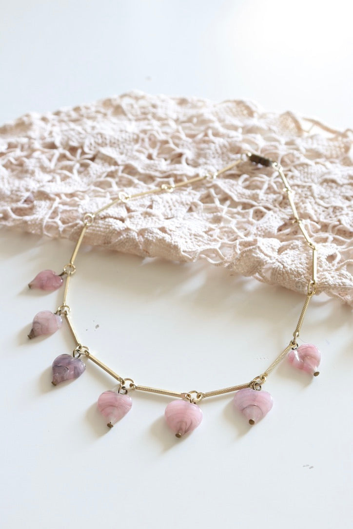 Collier vintage coeurs rose et or la friperie vintage 25