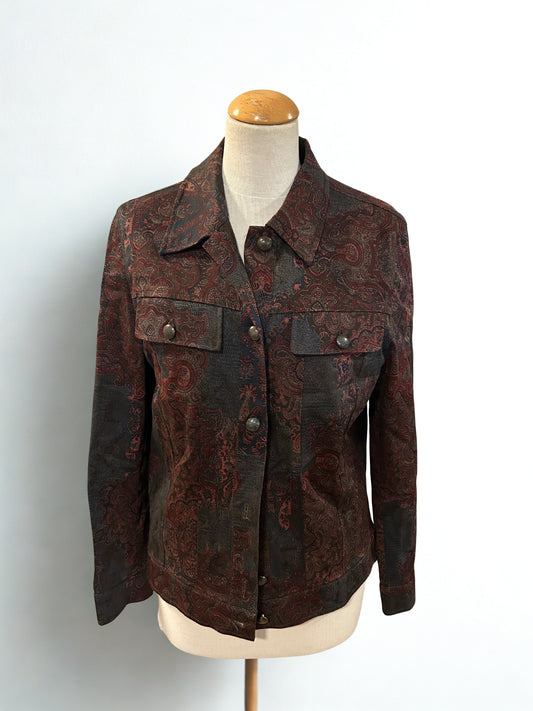 Veste vintage motifs cachemire bordeaux