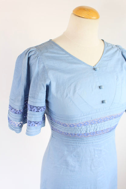 Robe longue vintage bleu bohème hippie 70' la friperie vintage 25