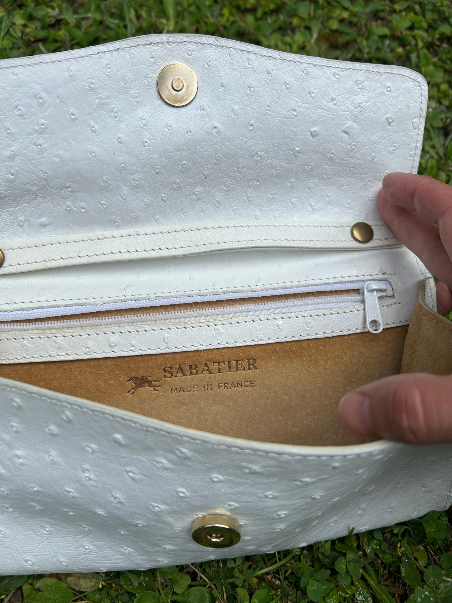 Sac pochette cuir blanc vintage