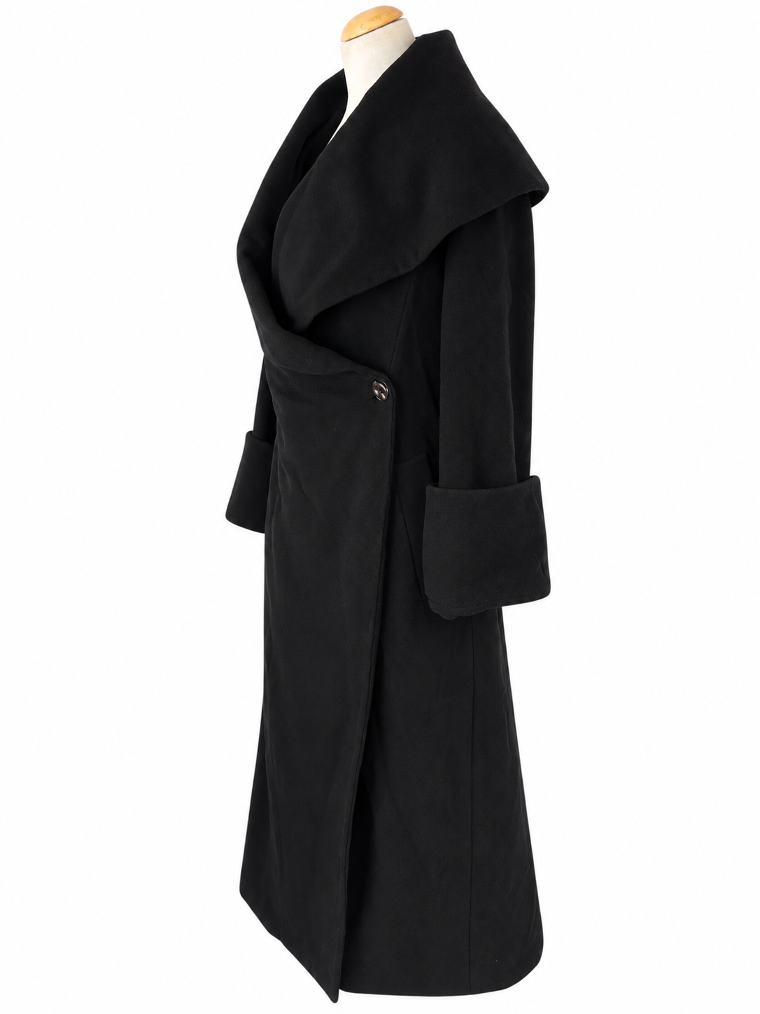 Manteau long vintage noir col châle oversize