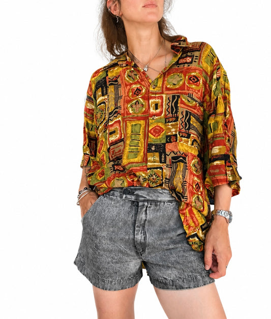 Chemise vintage imprimé graphique multicolore