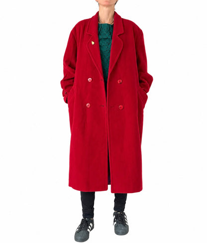 Manteau long vintage rouge laine cachemire