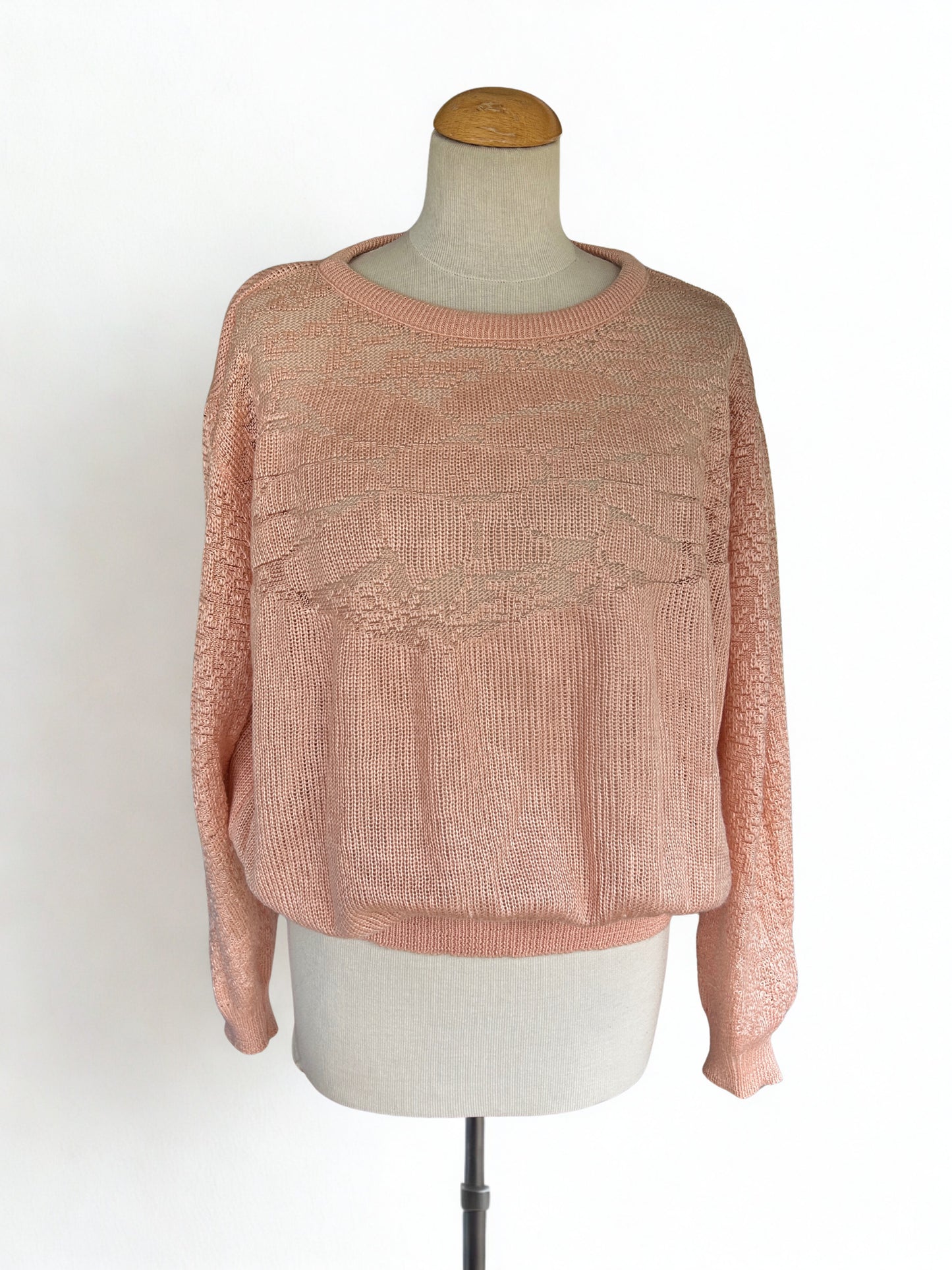 Pull vintage vieux rose maille ajourée
