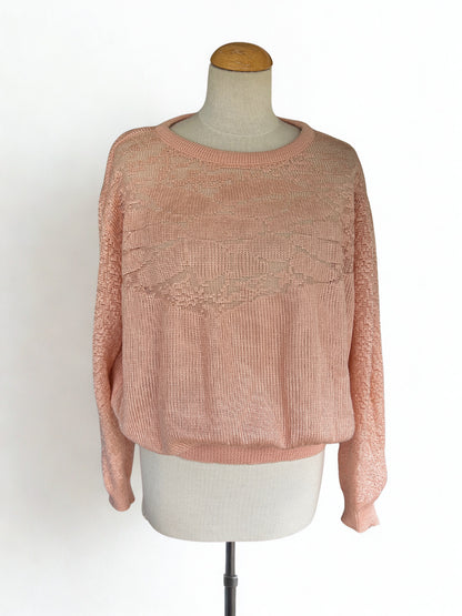Pull vintage vieux rose maille ajourée