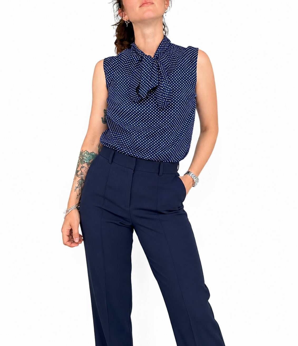 Chemisier vintage à pois bleu