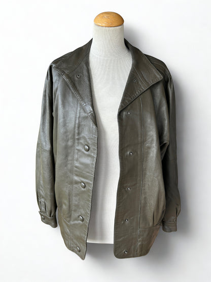 Veste en cuir d’agneau marron taupe oversize