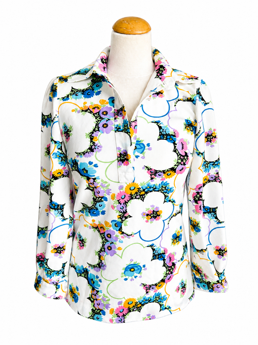 Blouse vintage motifs floraux colorés