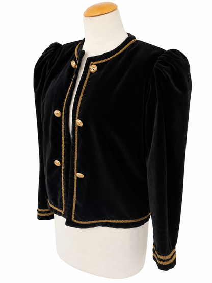 Veste vintage noire velours boutons dorés