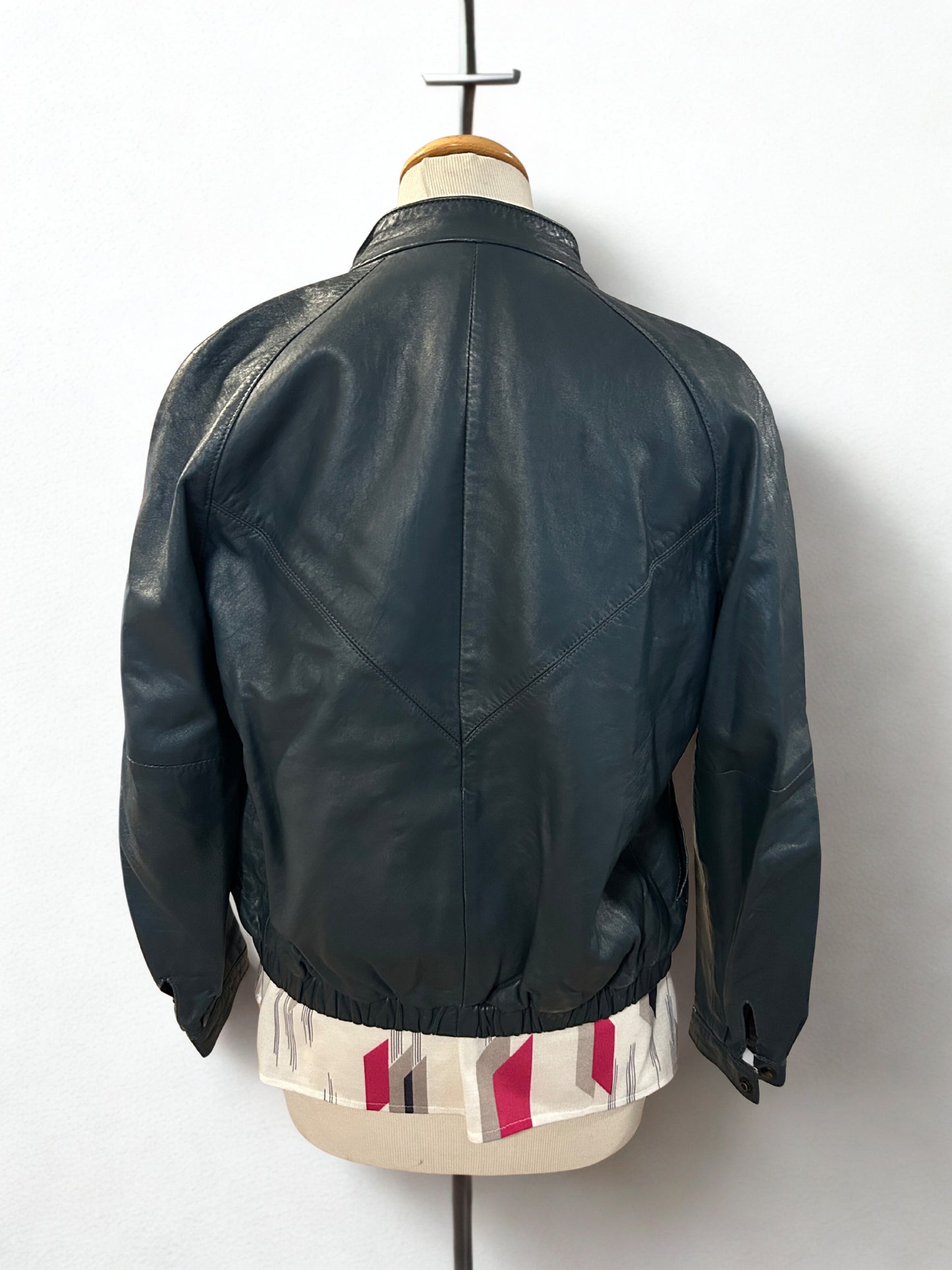 Veste en cuir véritable bleu pétrole