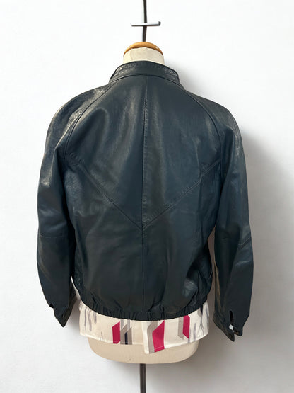 Veste en cuir véritable bleu pétrole