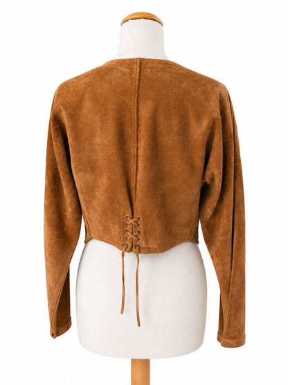 Veste courte en daim camel vintage