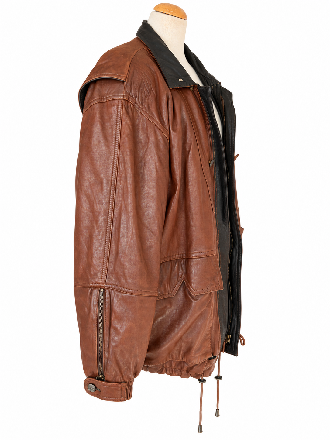 Veste en cuir vintage marron oversize
