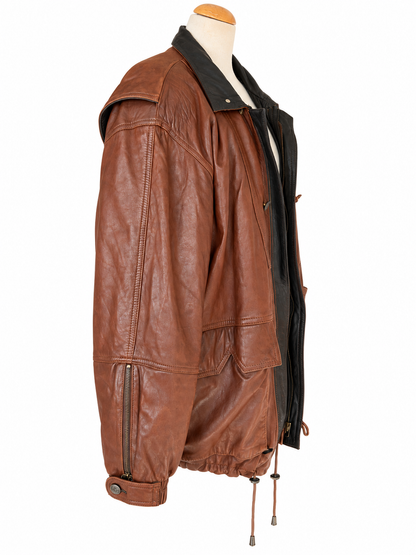 Veste en cuir vintage marron oversize