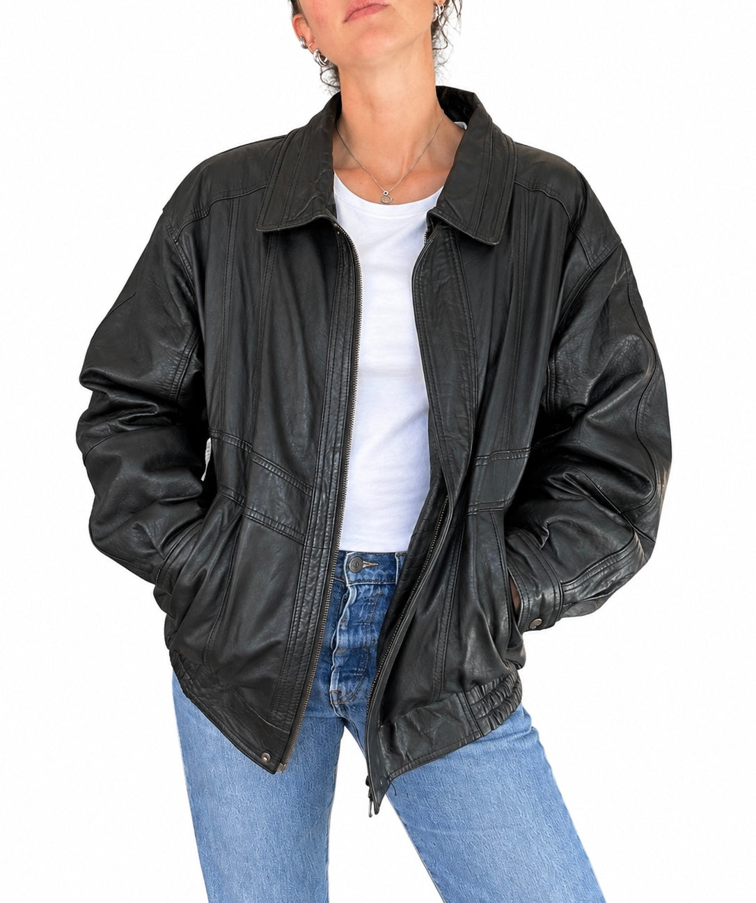 Blouson bomber vintage cuir noir