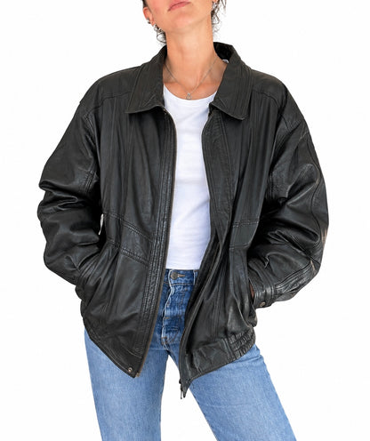 Blouson bomber vintage cuir noir