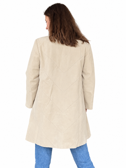 Veste longue vintage beige effet suedé
