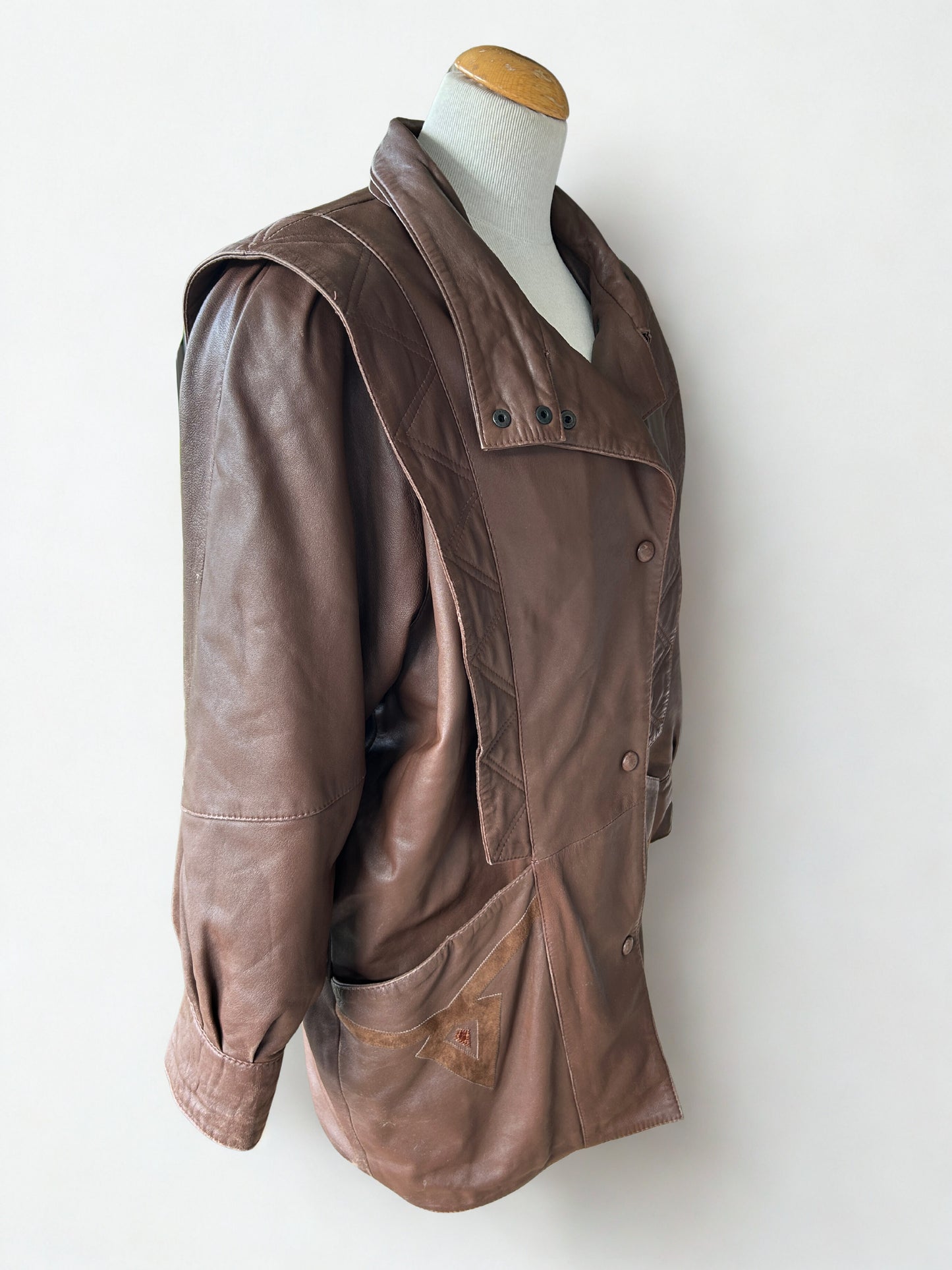 Veste vintage longue cuir marron