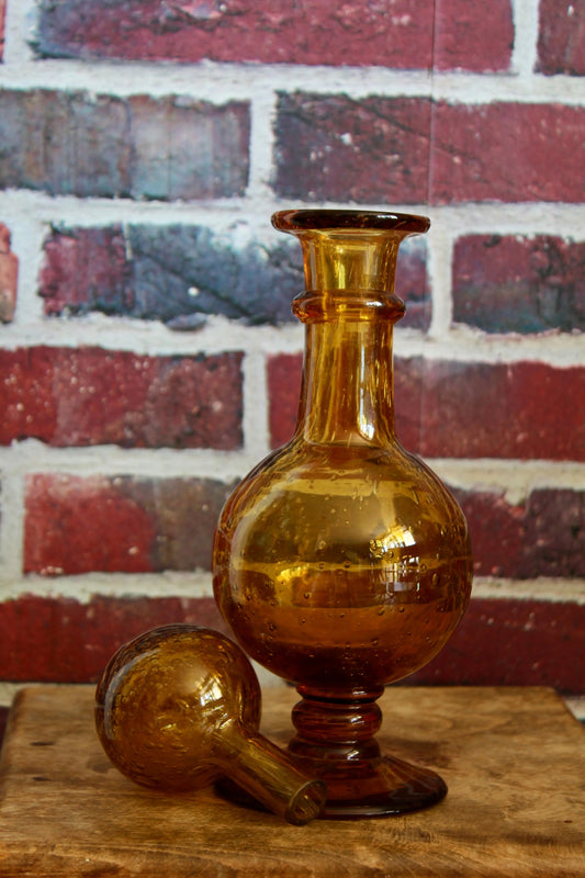 Carafe vintage verre bullé ambre La Rochère