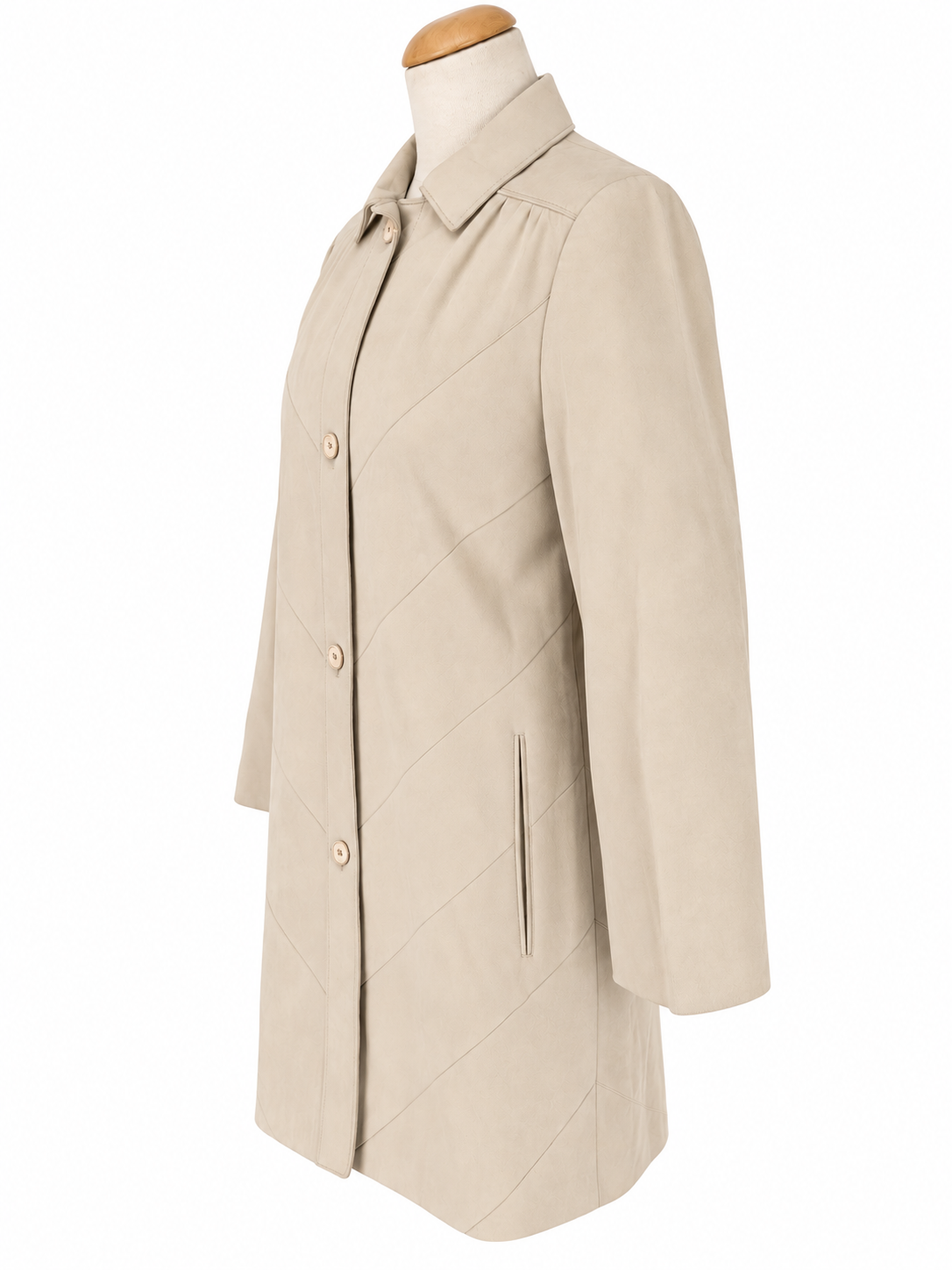 Veste longue vintage beige effet suedé
