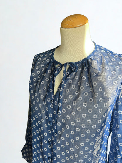 Blouse vintage bleu motifs blanc France