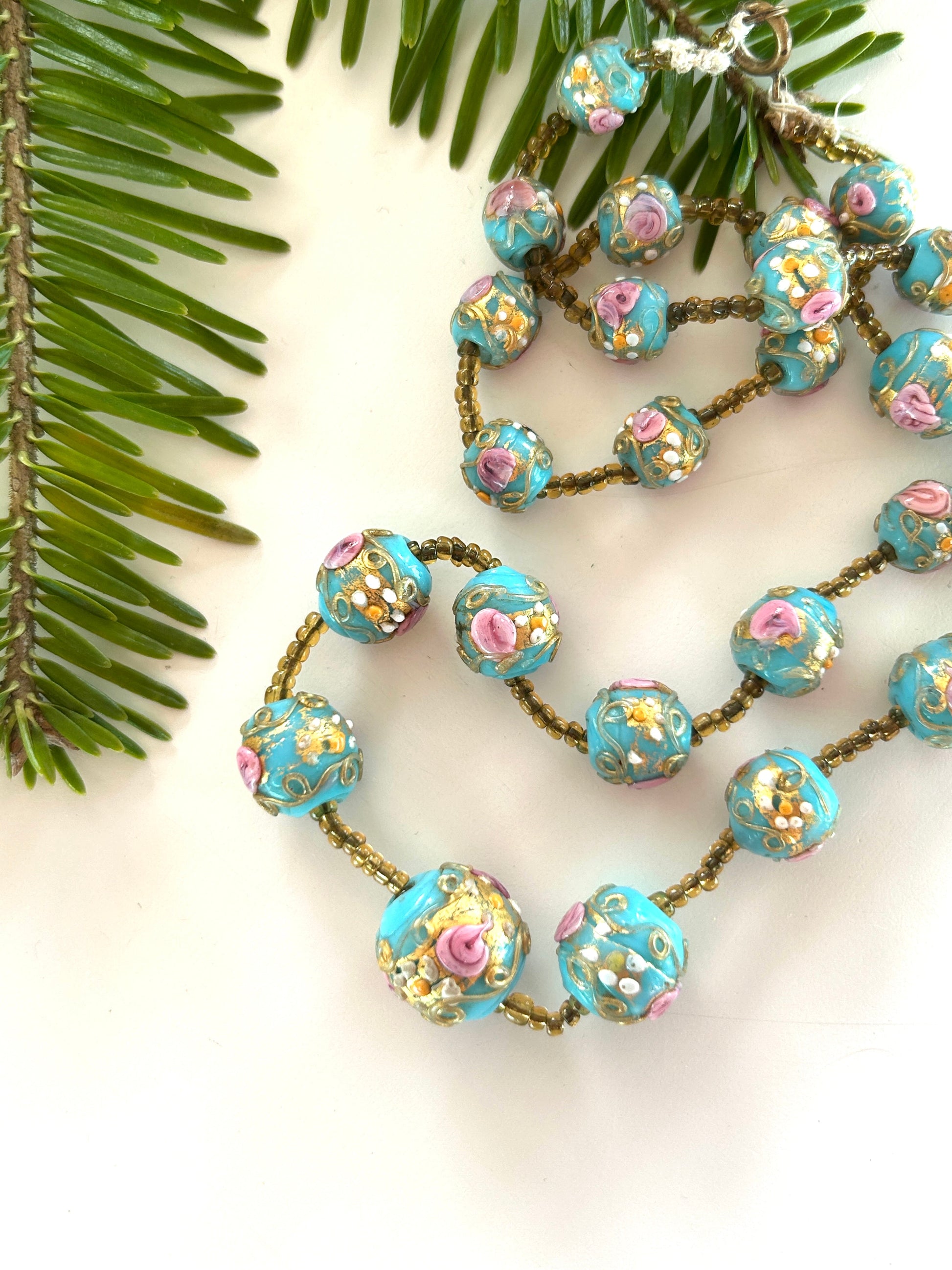 Collier vintage perles florales en verres la friperie vintage 25