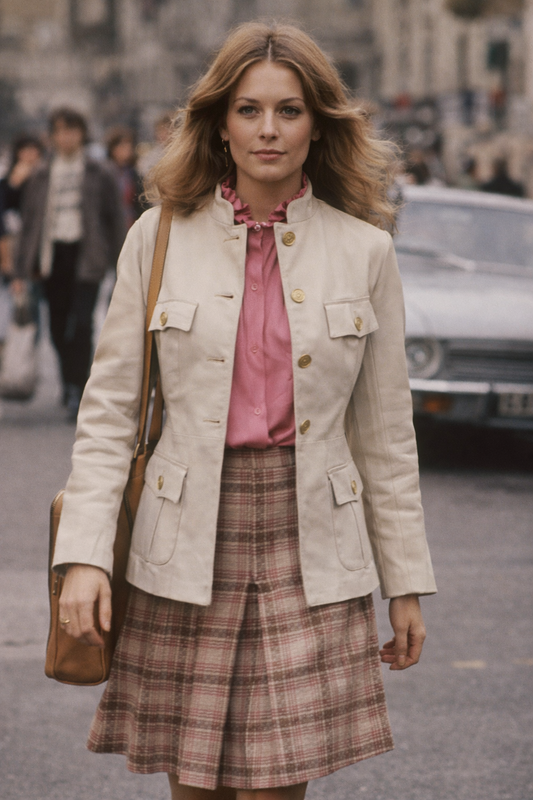 Veste en cuir beige vintage 80’s officier