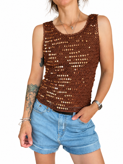 Débardeur crochet sequins marron