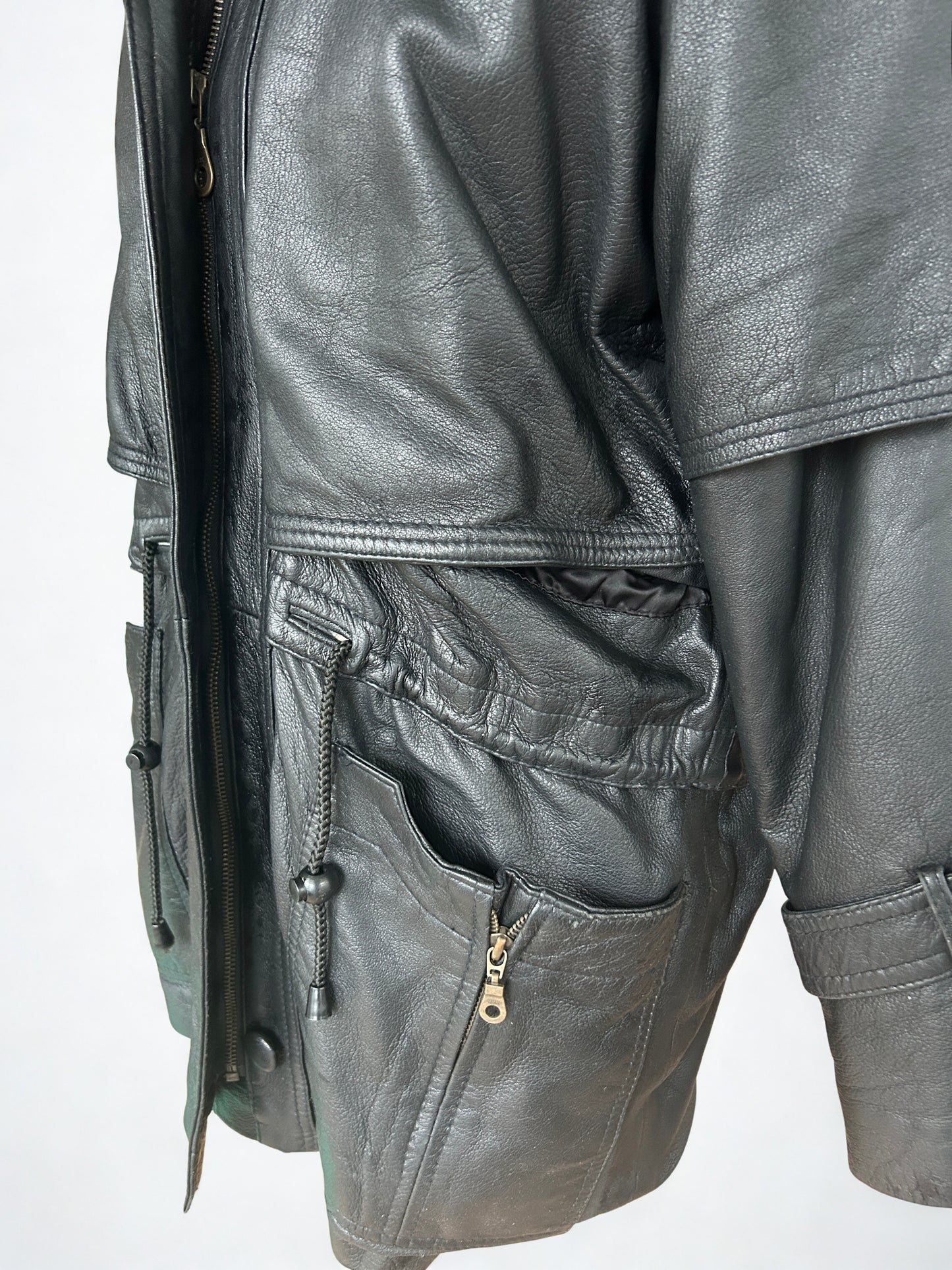 Parka vintage en cuir d’agneau noir