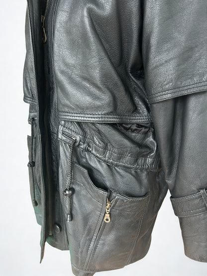 Parka vintage en cuir d’agneau noir