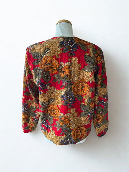 Veste matelassée rouge à fleurs