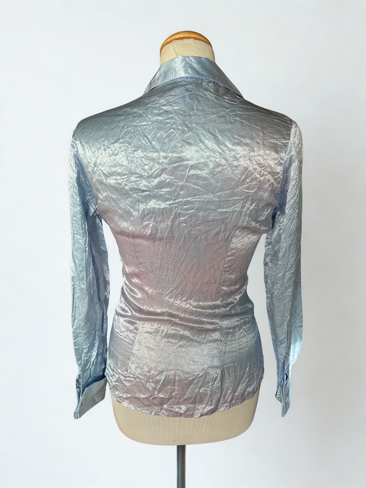 Chemisier vintage Naf Naf satin bleu gris 90