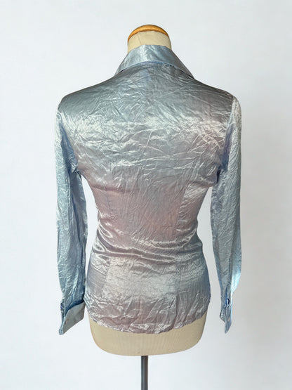 Chemisier vintage Naf Naf satin bleu gris 90
