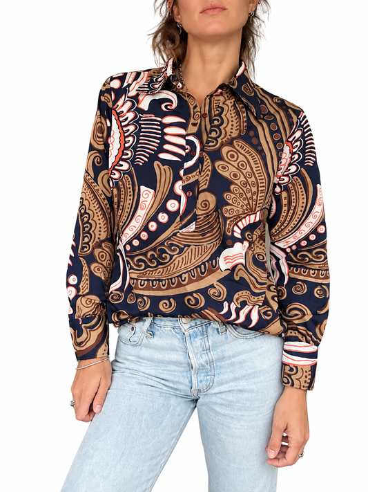 Chemisier vintage imprimé graphique 70