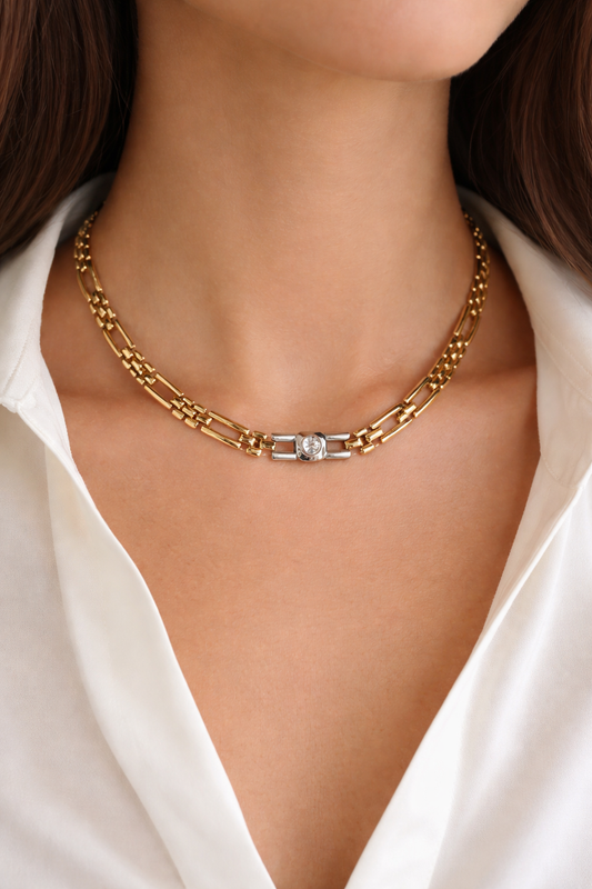 Collier vintage maillons rectangulaire dorés