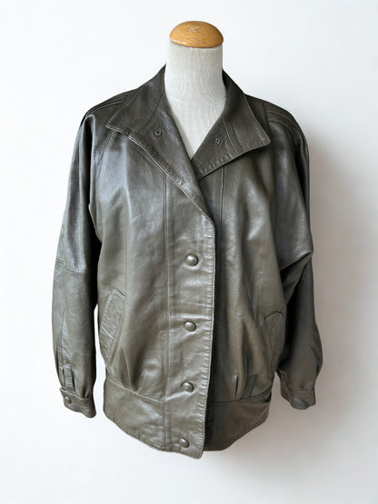 Veste en cuir d’agneau marron taupe oversize
