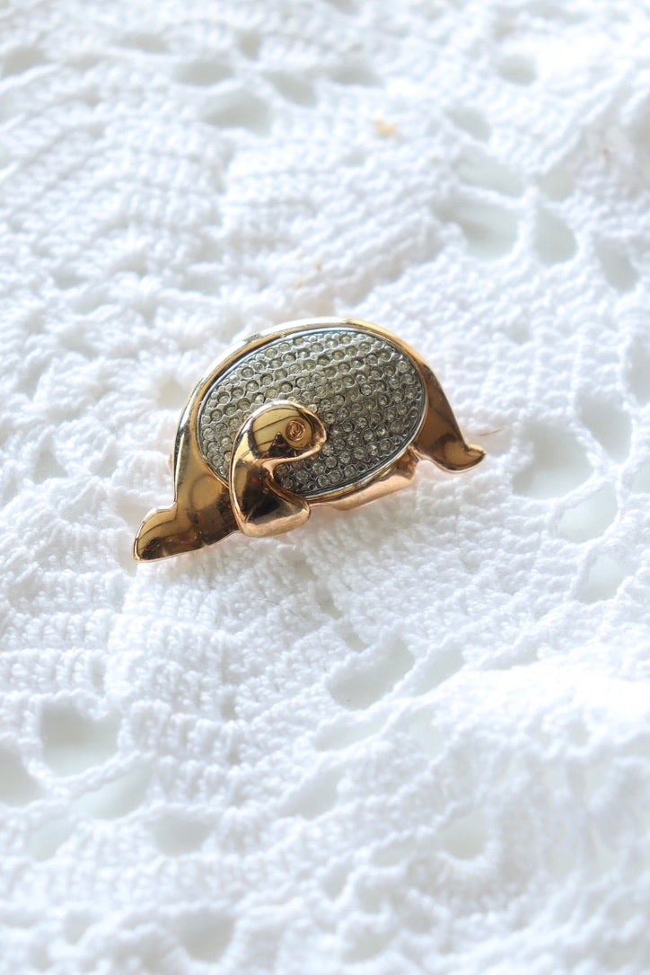 Broche tortue vintage métal doré et strass la friperie vintage 25