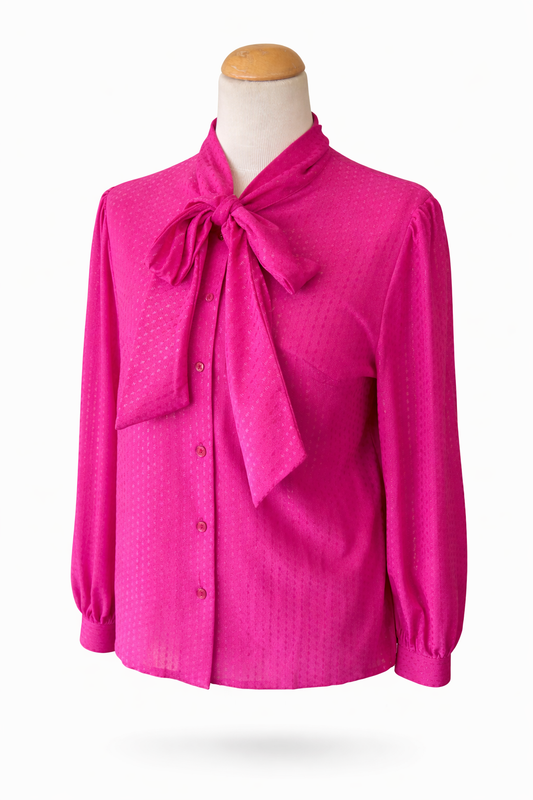 Blouse vintage fushia col lavallière