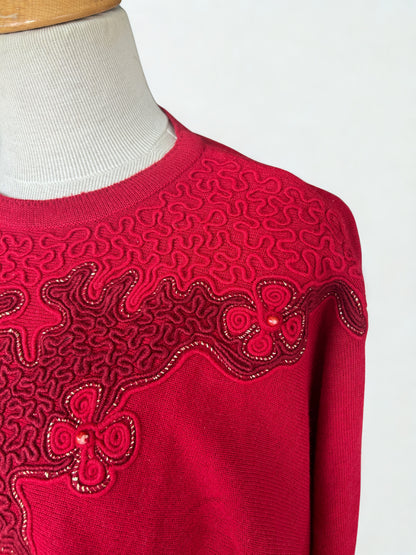 Pull vintage brodé rouge Tilber