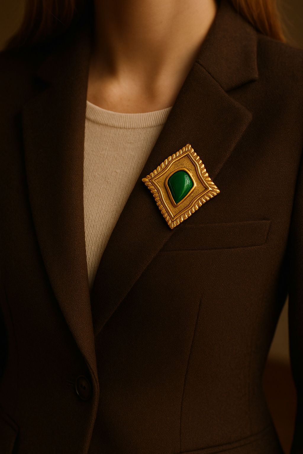 Broche vintage dorée & pierre verte – Scherrer Paris la friperie vintage 25