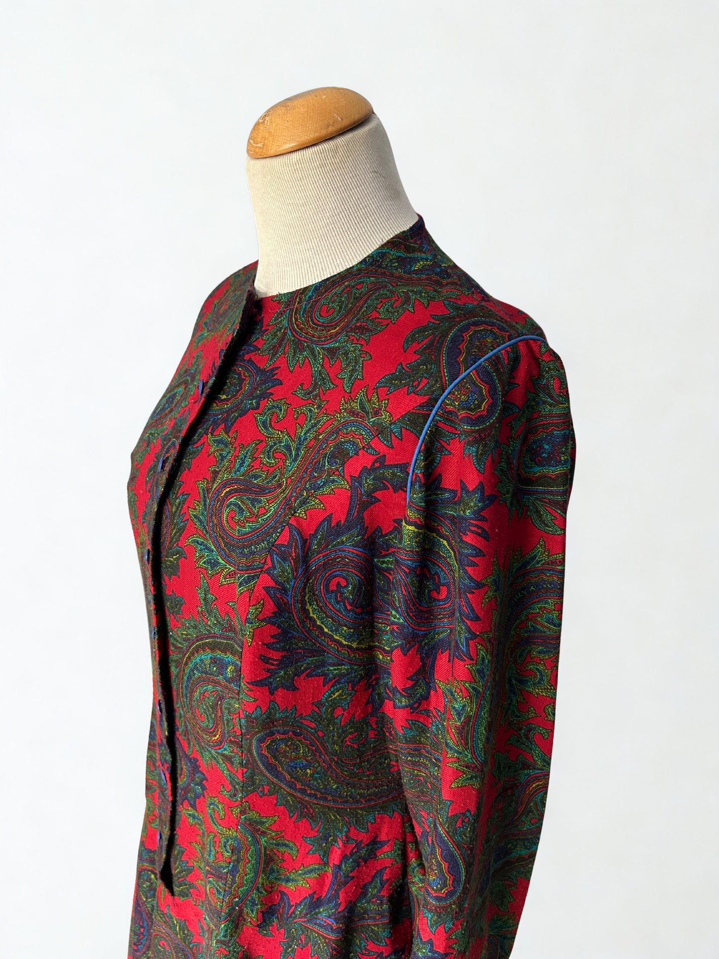 Robe vintage rouge à motif cachemire – Léonie Paris – années 80